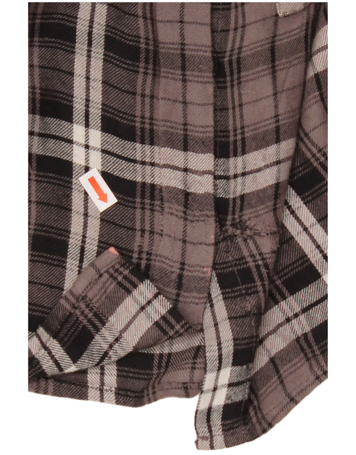 Camisa feminina de flanela grande da BENETTON Reino Unido 10 pequena viscose marrom xadrez