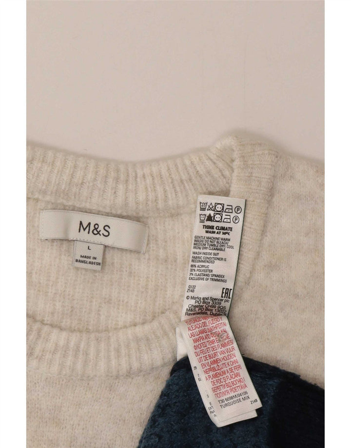Suéter masculino Marks & Spencer com gola redonda grande turquesa Fair Isle