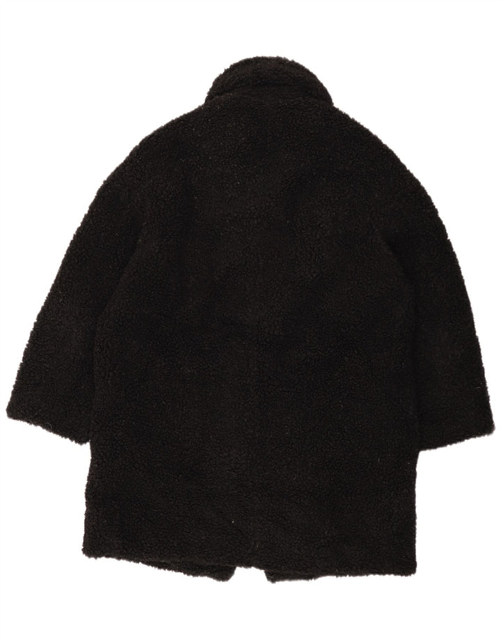 Sobretudo de lã oversized feminino Zara UK 10 pequeno poliéster preto