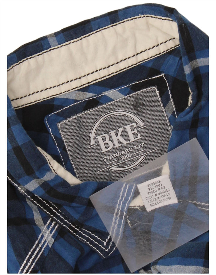 Camisa masculina BKE de manga curta com ajuste padrão 2XL algodão xadrez azul