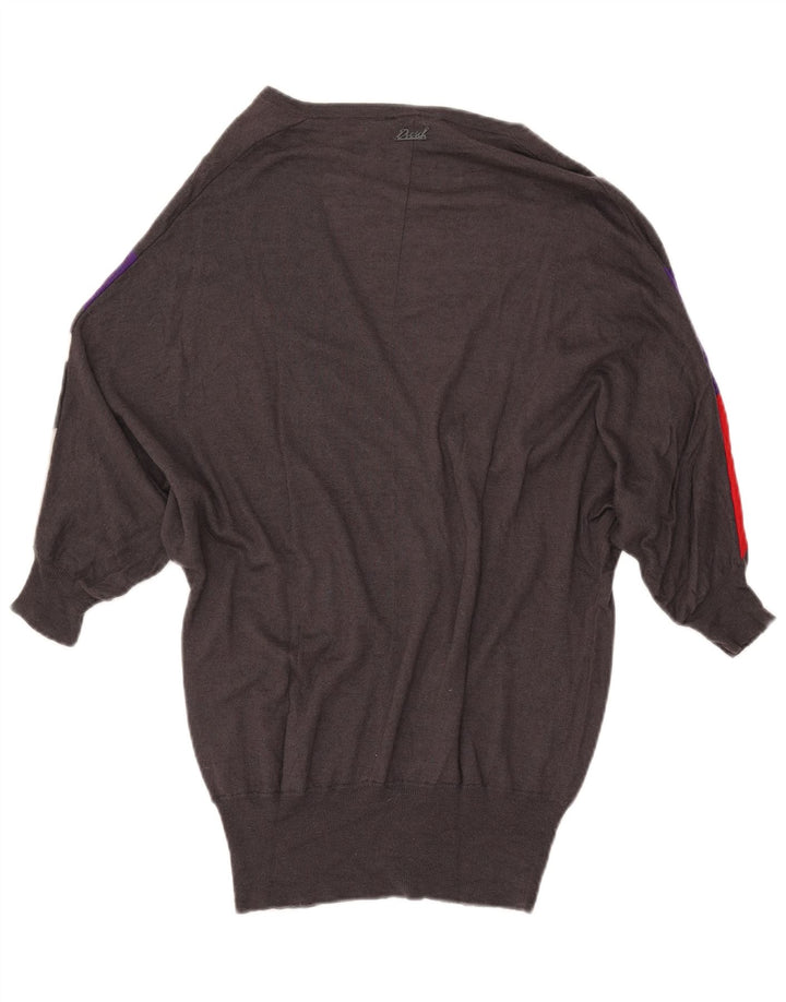 Suéter cardigã feminino DIESEL Longline UK 10 pequeno bloco cinza colorido