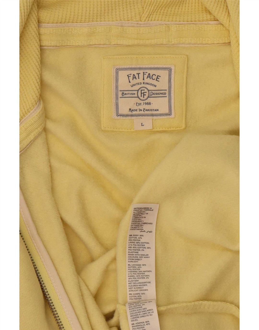 Suéter masculino com capuz e zíper Fat Face grande algodão amarelo