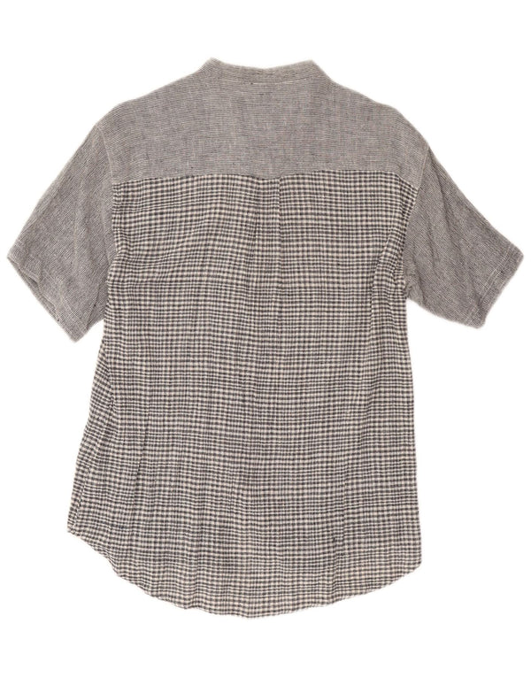 Camisa feminina de manga curta Amaranto UK 14 algodão xadrez cinza médio