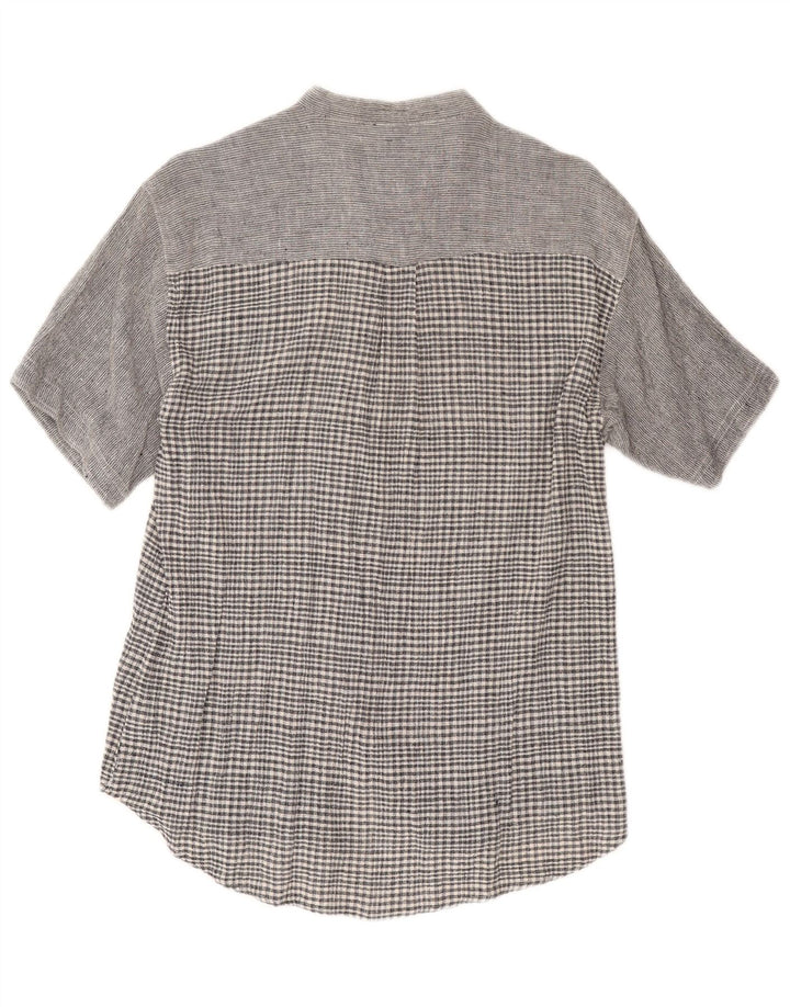 Camisa feminina de manga curta Amaranto UK 14 algodão xadrez cinza médio