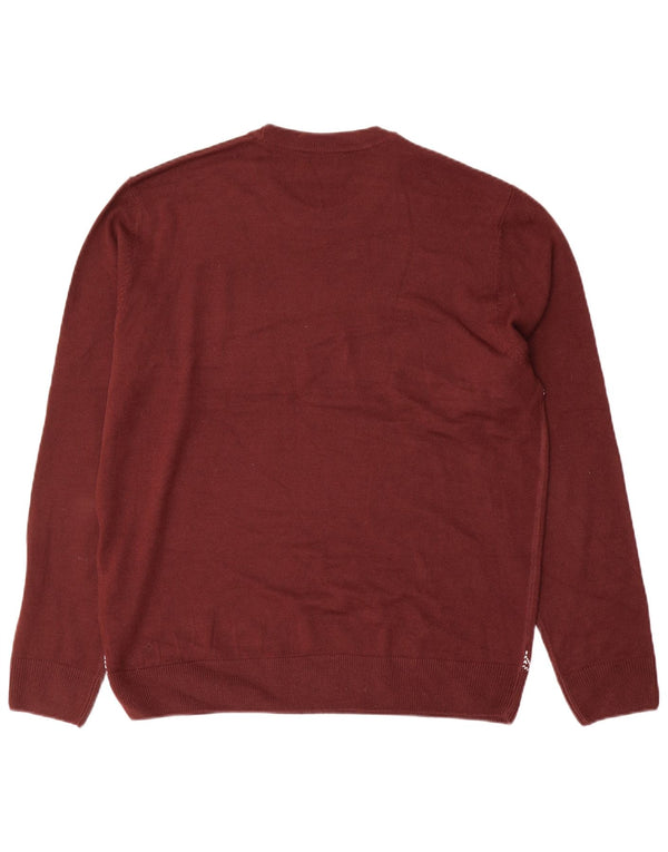 Suéter masculino Marks & Spencer com gola redonda grande Borgonha Fair Isle