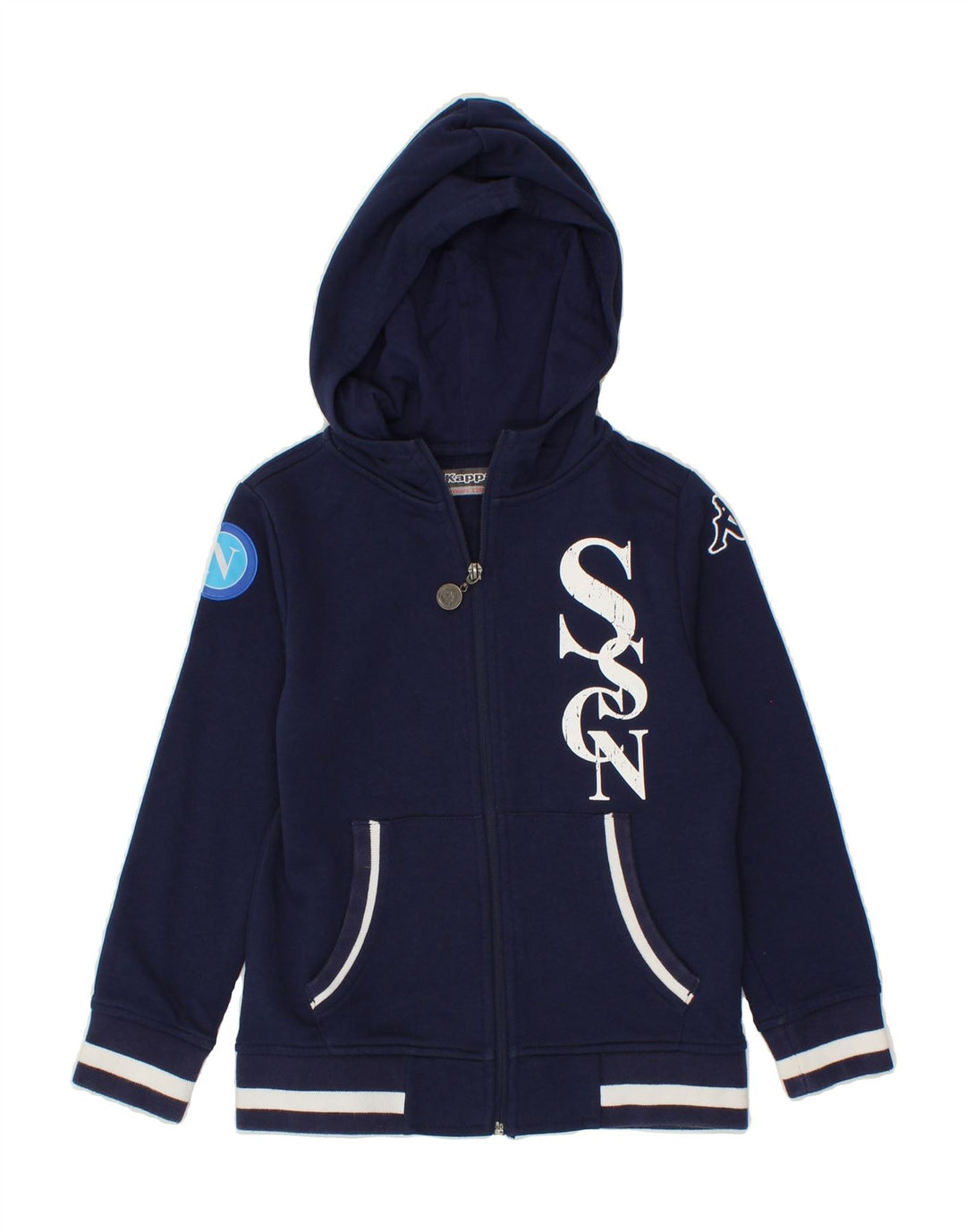 KAPPA Boys Graphic Zip Hoodie Sweater 7-8 Years Navy Blue Cotton Vintage Kappa and Second-Hand Kappa from Messina Hembry 