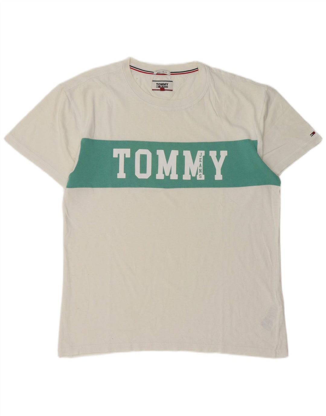 Camiseta gráfica masculina Tommy Hilfiger Top médio branco colorblock