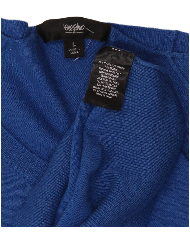 Suéter feminino MOSSIMO com gola canoa Reino Unido 14 grande azul nylon
