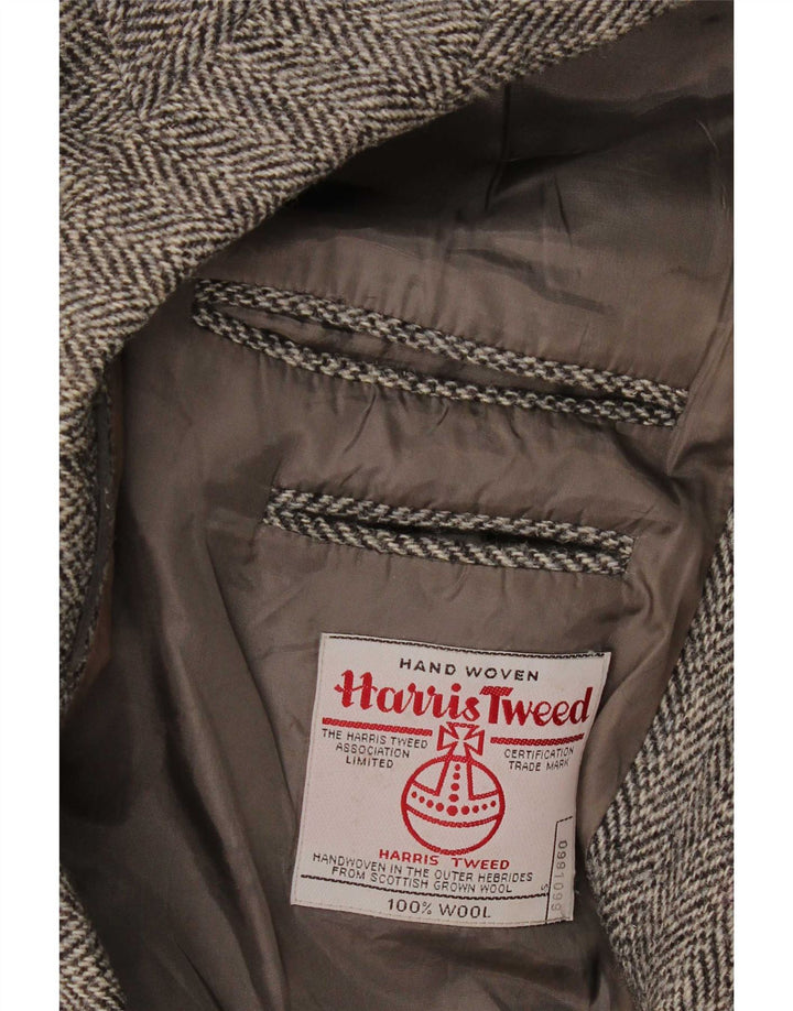 Jaqueta blazer masculina de 2 botões Harris Tweed Reino Unido 40 grande lã espinha de peixe cinza