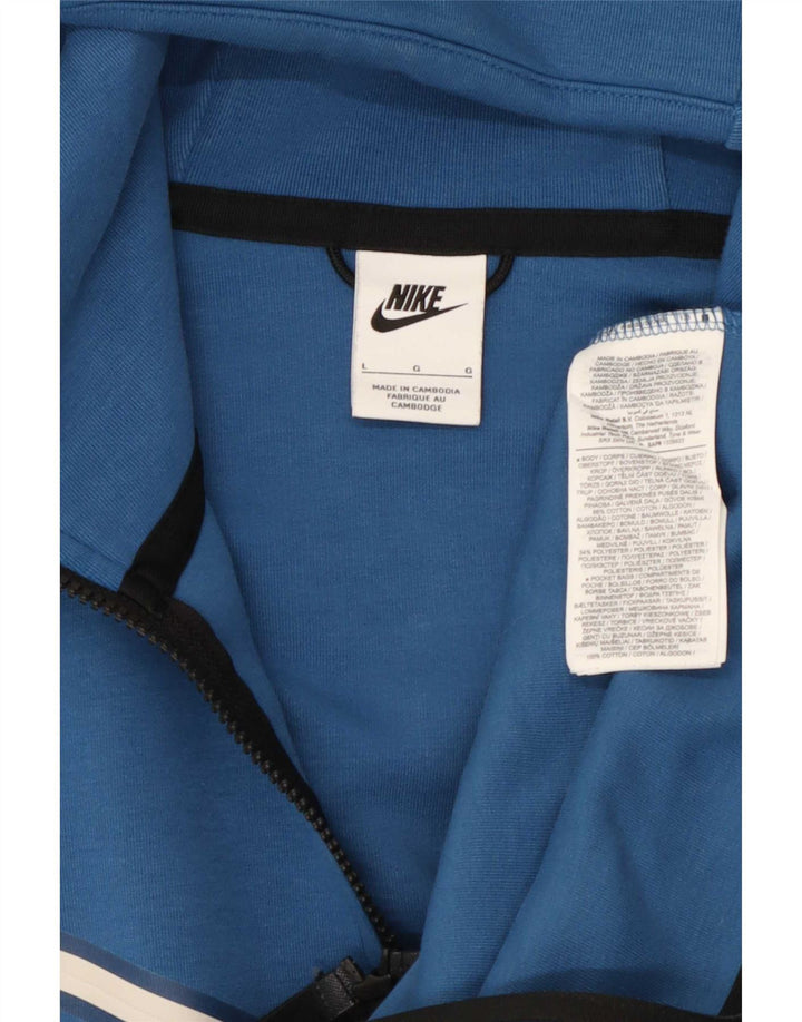 Suéter masculino Nike com capuz e zíper grande algodão listrado azul