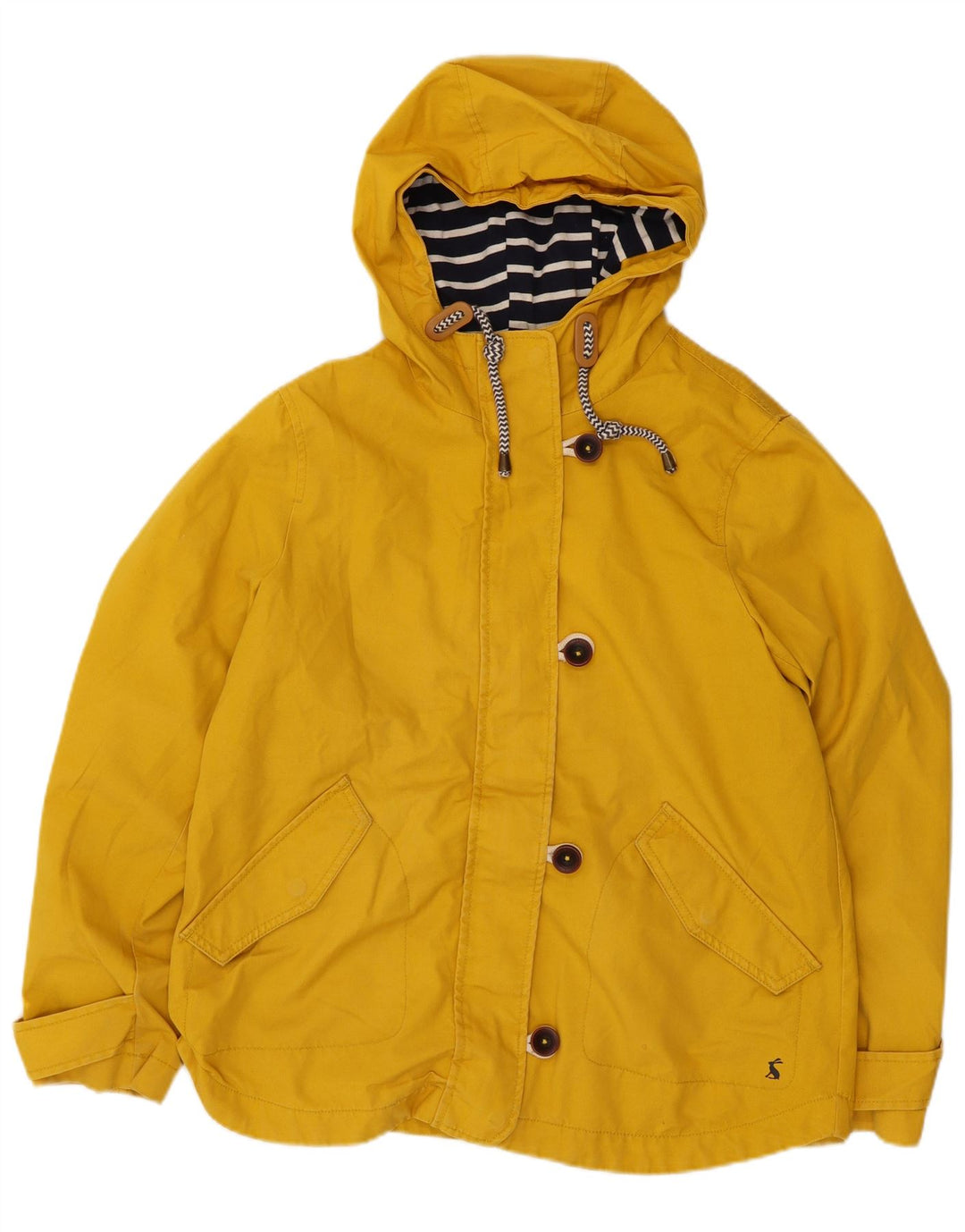 Jaqueta de chuva feminina com capuz Joules UK 12 algodão amarelo médio