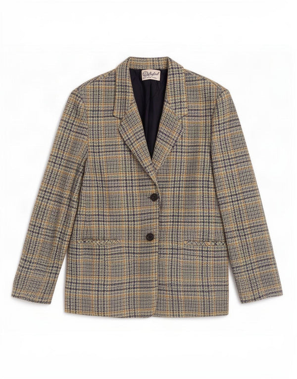 Jaqueta blazer feminina Oxford com 2 botões Reino Unido 14 grande houndstooth multicolorido