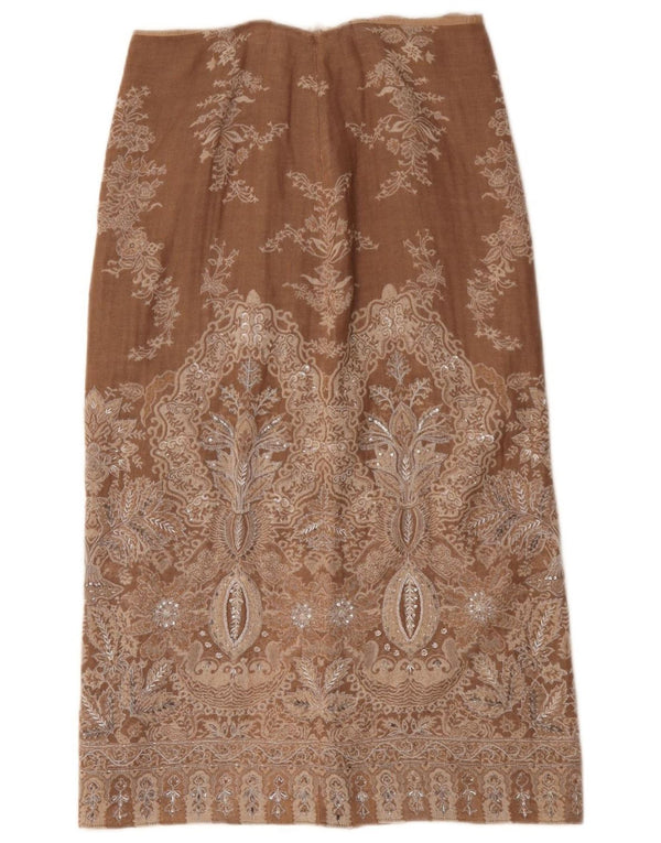 Saia midi feminina Luisa Spagnoli IT 46 grande W32 marrom lã paisley