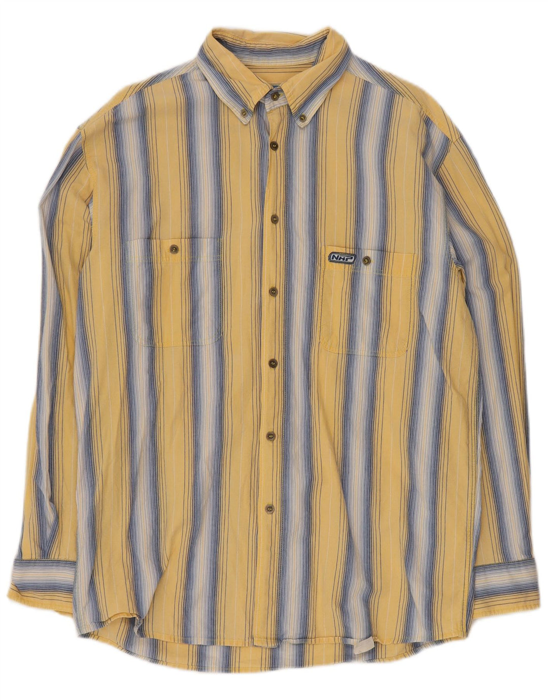 Camisa masculina VINTAGE de algodão listrado amarelo grande