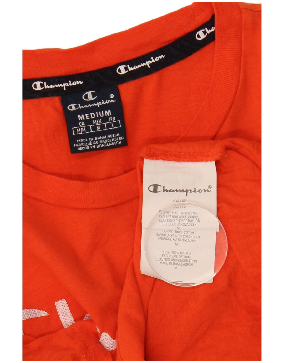 Camiseta feminina estampada Champion UK 14 algodão laranja médio