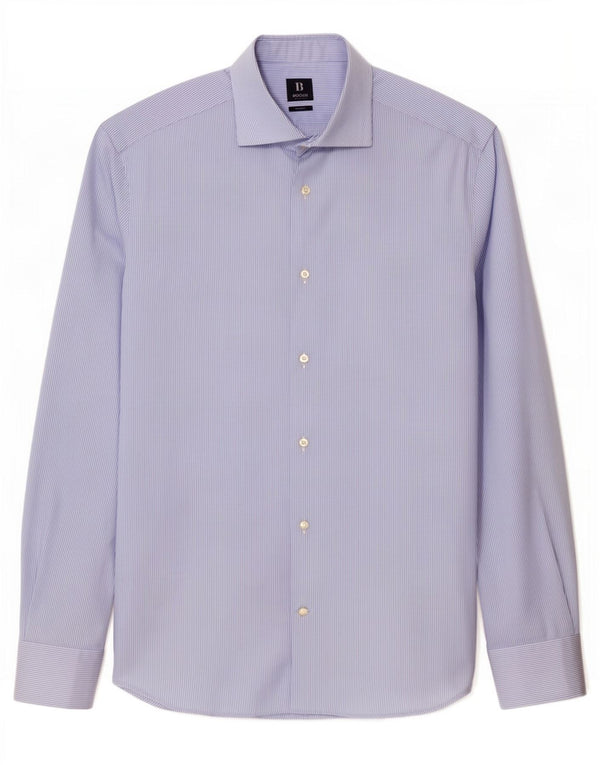 Camisa masculina Boggi Milano Slim Fit tamanho 40 algodão listrado azul médio