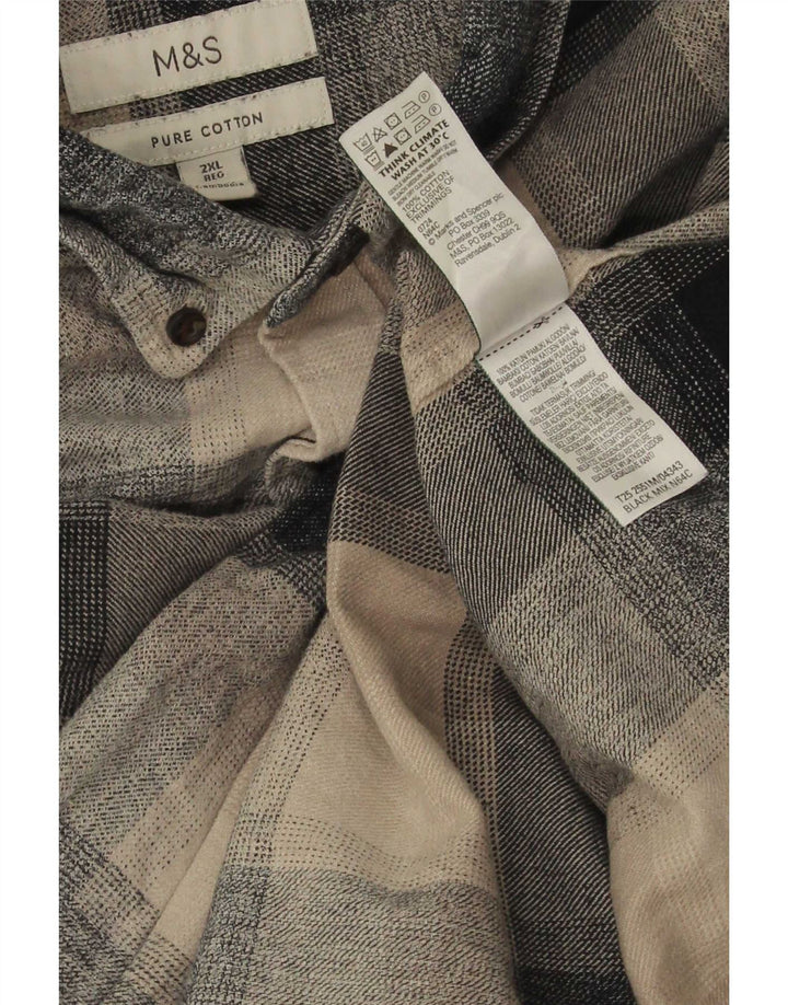 Camisa masculina de flanela de ajuste regular Marks & Spencer 2XL algodão xadrez bege