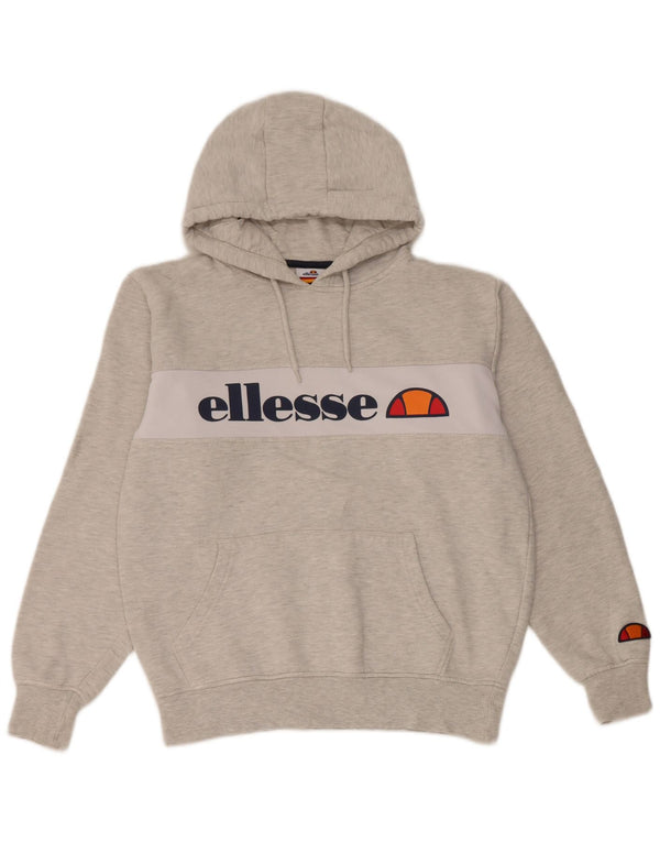 Ellesse moletom com capuz gráfico feminino UK 14 algodão colorblock cinza médio