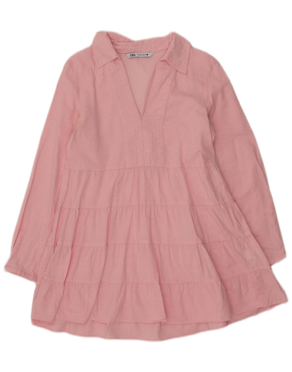 Vestido feminino Zara de manga comprida em camadas UK 10 pequeno algodão rosa
