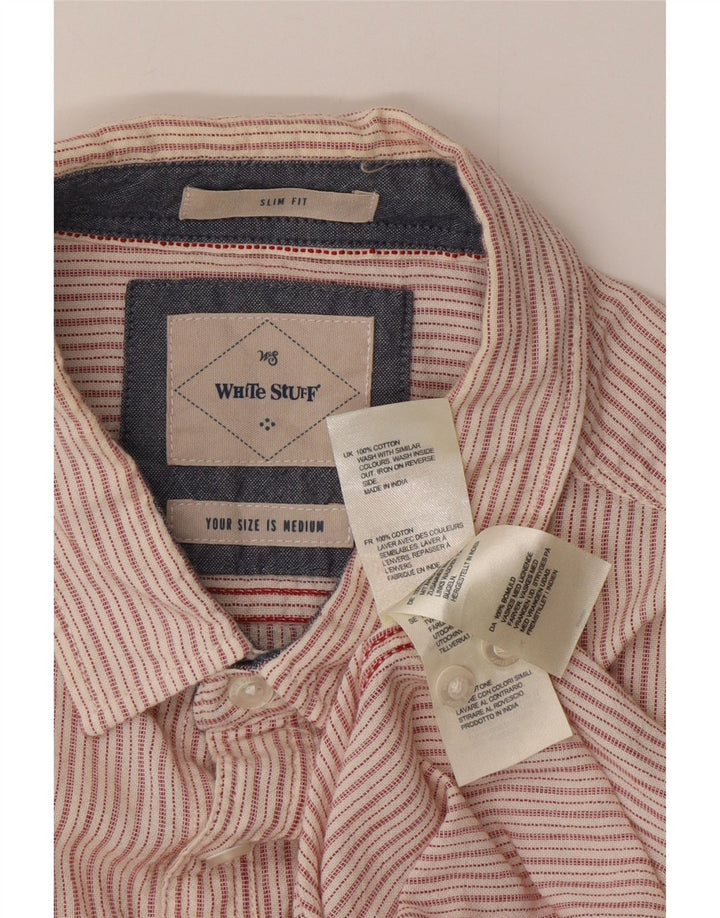 White Stuff Mens Camisa Slim Fit Algodão Listrado Rosa Médio