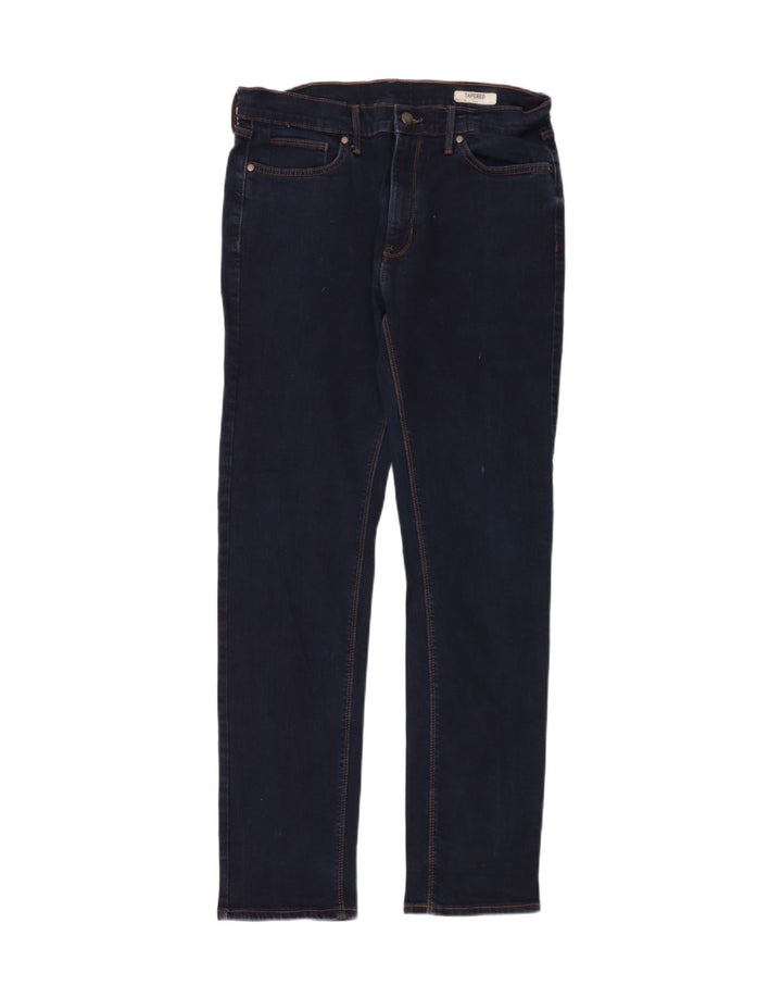 Jeans cônicos masculinos Marks & Spencer W34 L33 algodão azul marinho