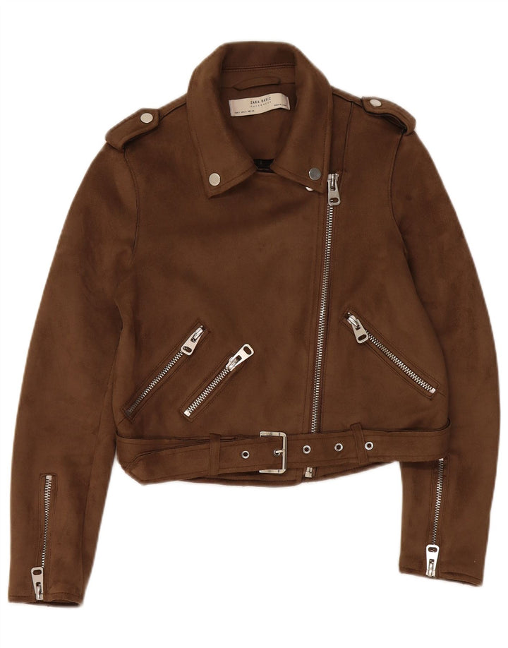 Zara Womens Biker Jacket UK 10 Pequeno Poliéster Marrom