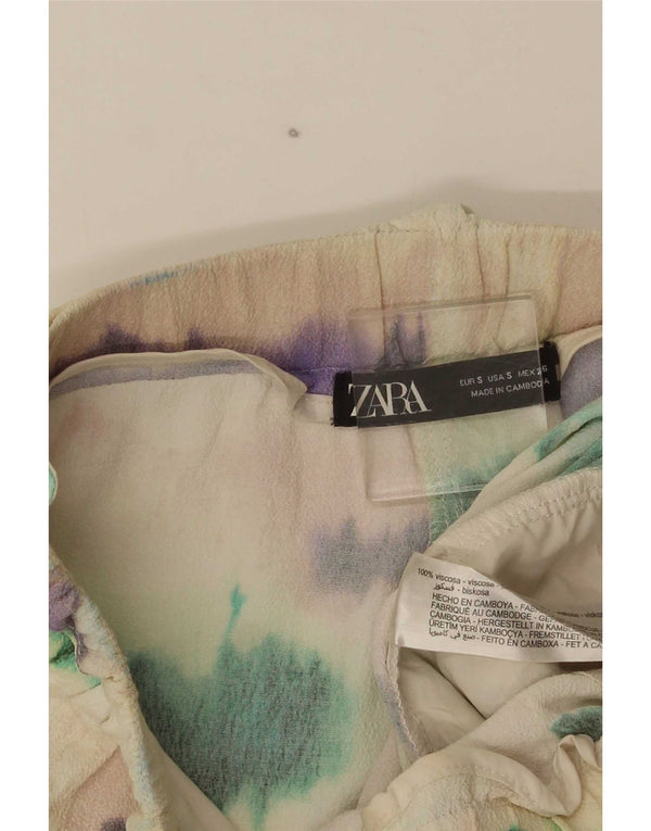 Zara Shorts chino feminino de cintura alta pequeno W26 multicolorido tie-dye viscose