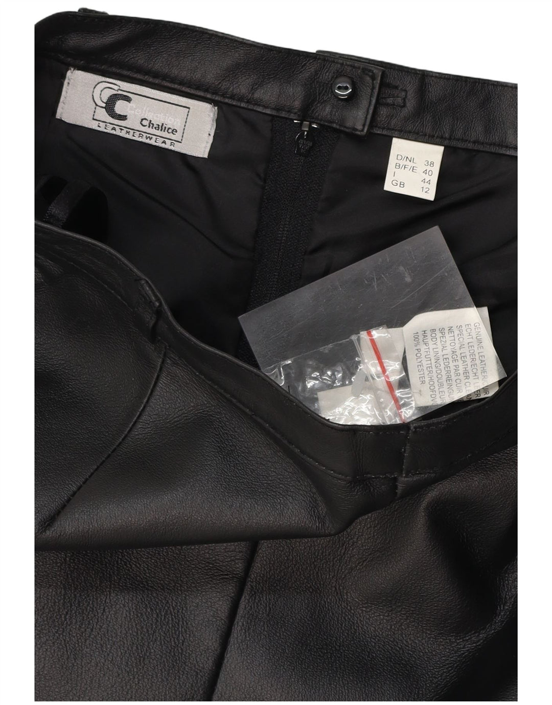 Saia feminina de couro de cintura alta CHALICE Reino Unido 12 médio W26 couro preto