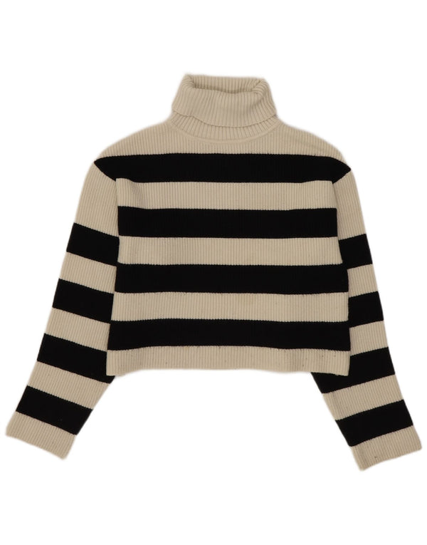 Zara Suéter feminino cropped com gola redonda 11-12 anos listrado branco