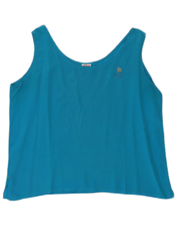 Blusa feminina vintage sem mangas, top UK 14 seda azul médio