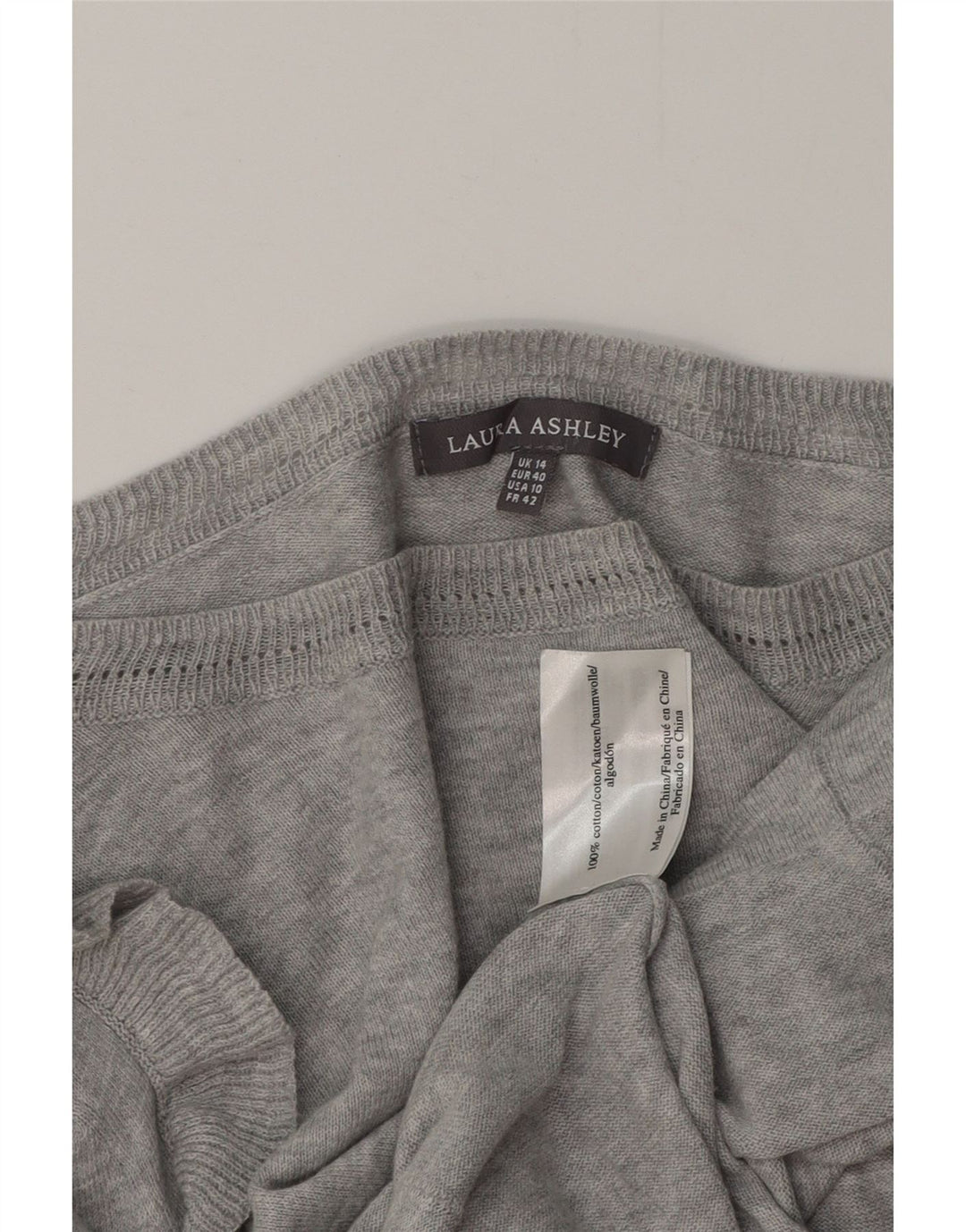 Suéter feminino LAURA ASHLEY com gola canoa Reino Unido 14 grande algodão cinza