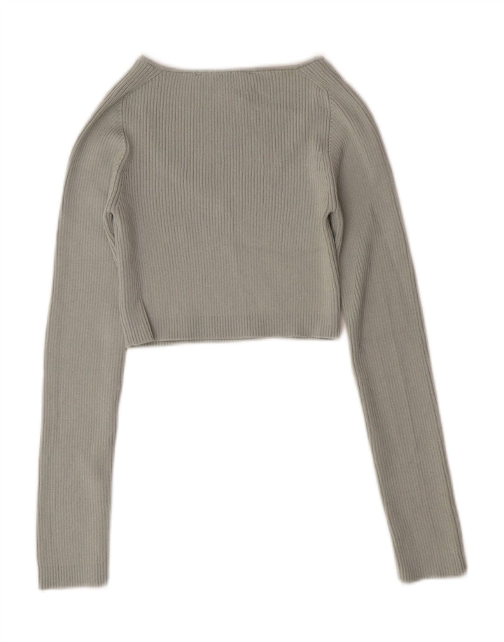 Suéter feminino ZARA com decote em V, Reino Unido 8, pequeno, verde, poliéster