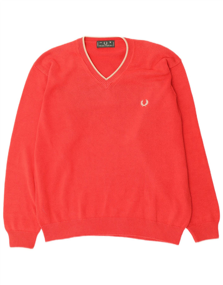 FRED PERRY Suéter masculino com decote em V, algodão vermelho médio