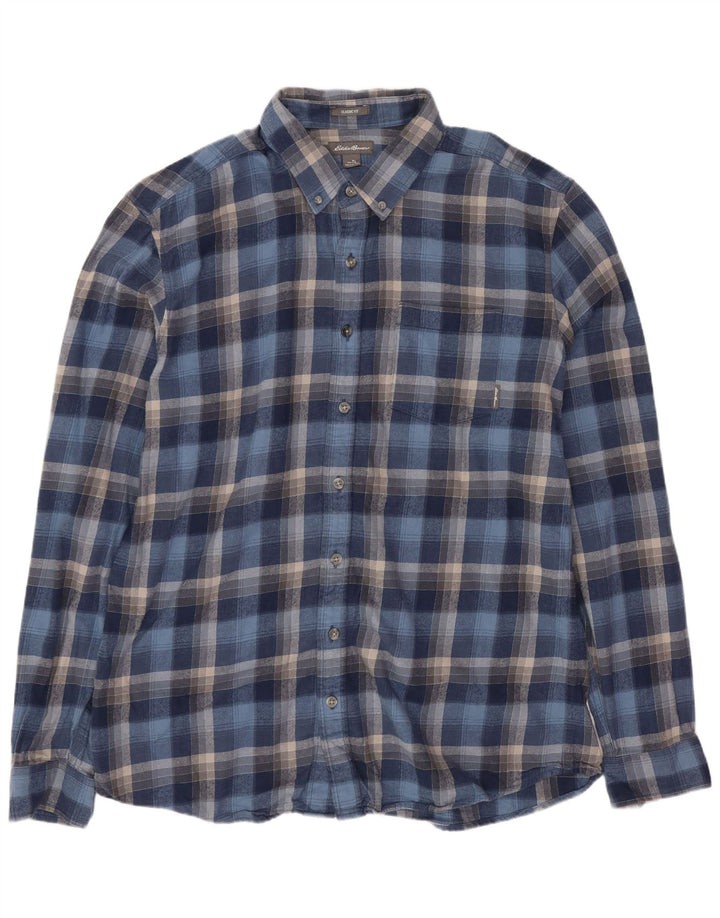EDDIE BAUER Camisa masculina de flanela de ajuste clássico grande algodão xadrez azul