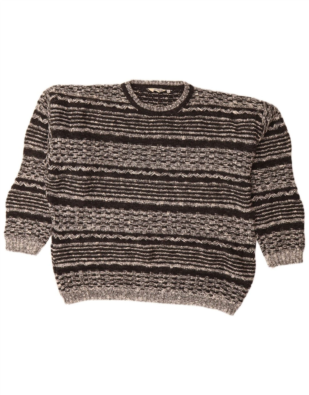 Suéter masculino VINTAGE com gola redonda XL de lã geométrica preta