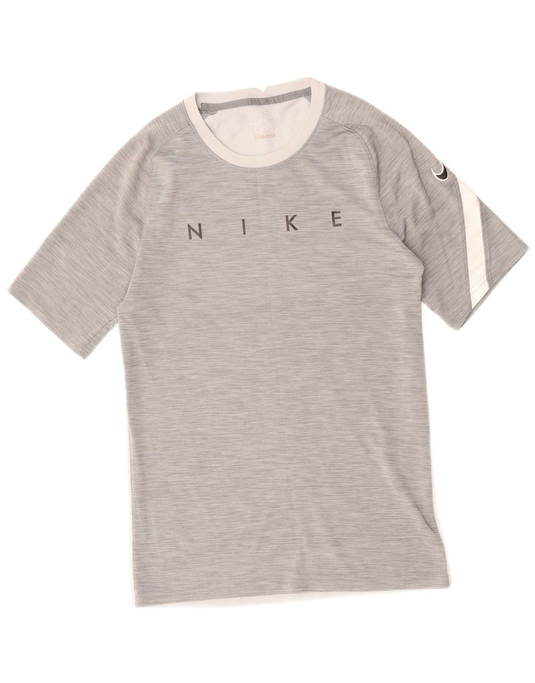 Camiseta masculina NIKE Dri Fit Graphic Top pequeno cinza colorblock poliéster