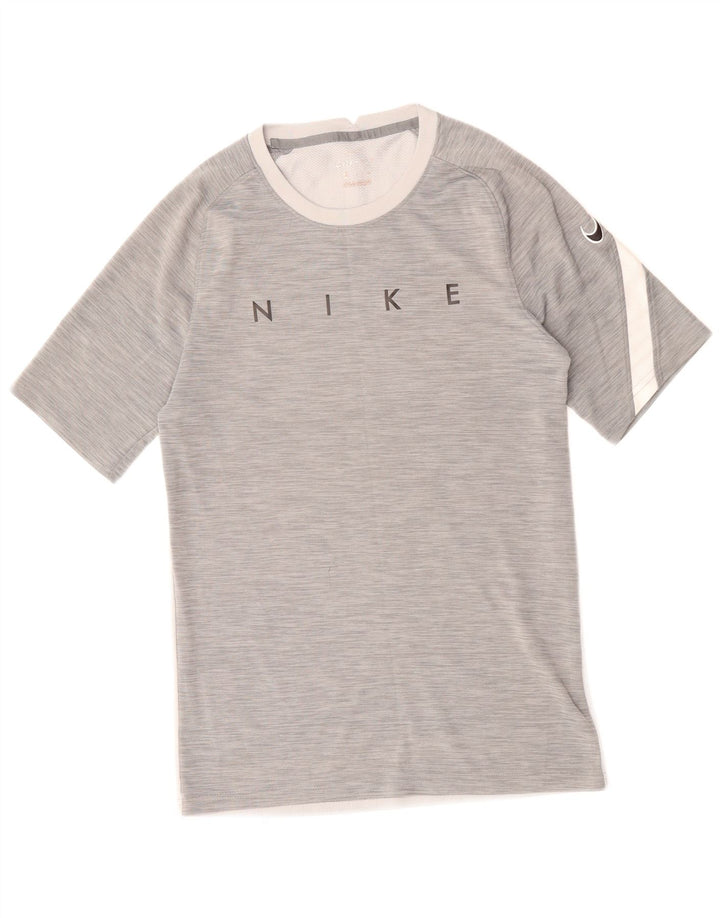 Camiseta masculina NIKE Dri Fit Graphic Top pequeno cinza colorblock poliéster