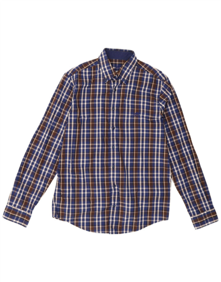 Camisa masculina Adidas tamanho 40 algodão xadrez azul médio