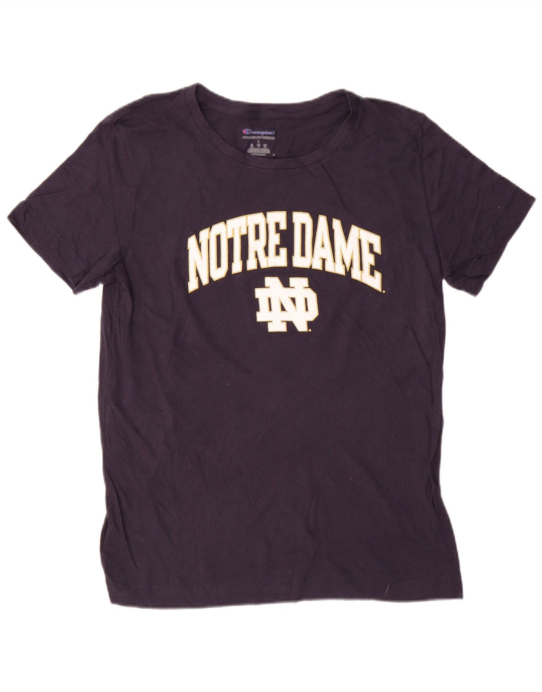 Camiseta feminina Champion Notre Dame com estampa gráfica UK 16 grande algodão azul marinho