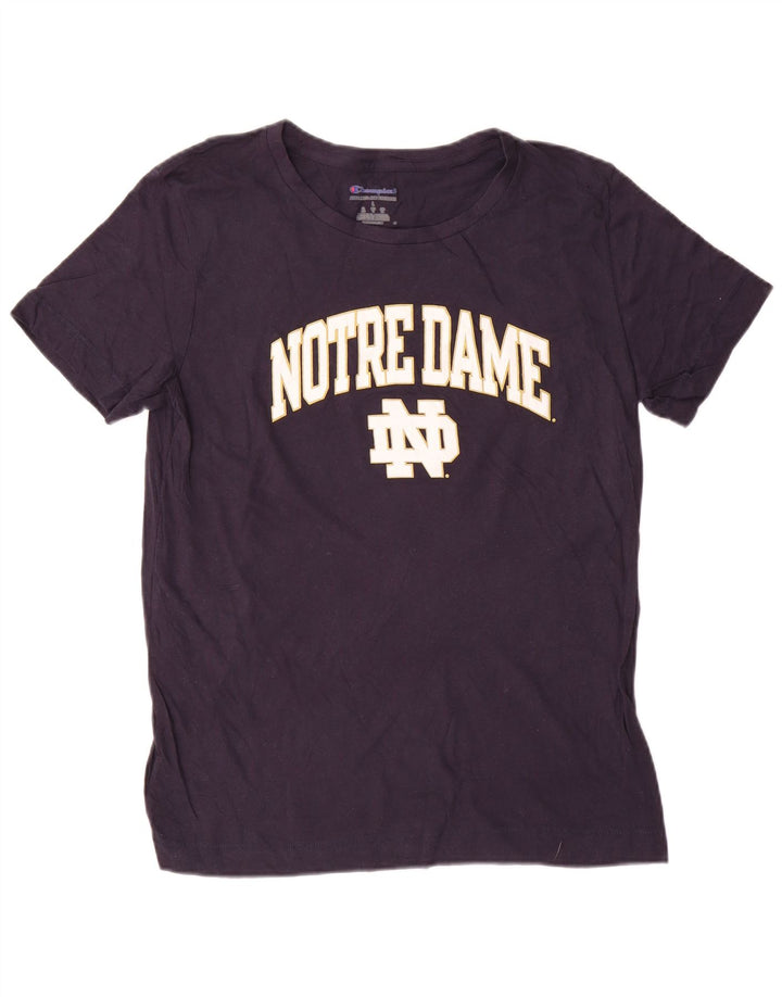 Camiseta feminina Champion Notre Dame com estampa gráfica UK 16 grande algodão azul marinho