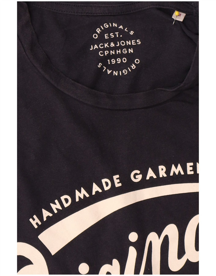 Camiseta gráfica masculina Jack & Jones Top médio algodão azul marinho