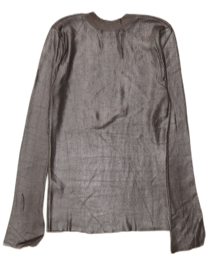Top feminino Zara manga comprida UK 8 pequeno viscose cinza