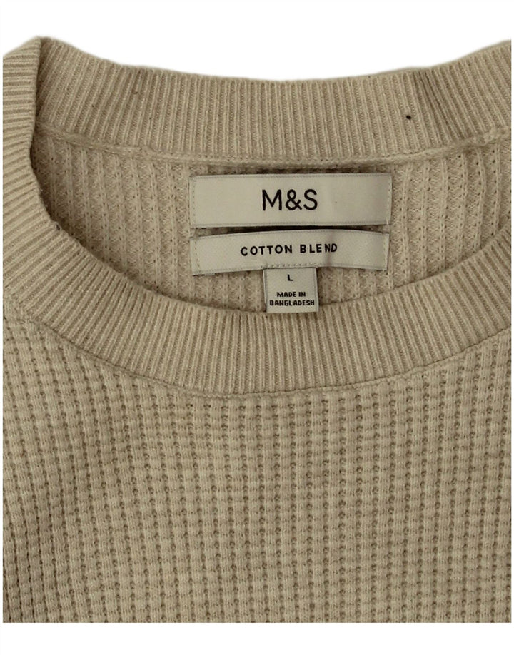 Suéter masculino Marks & Spencer com gola redonda, grande poliéster bege