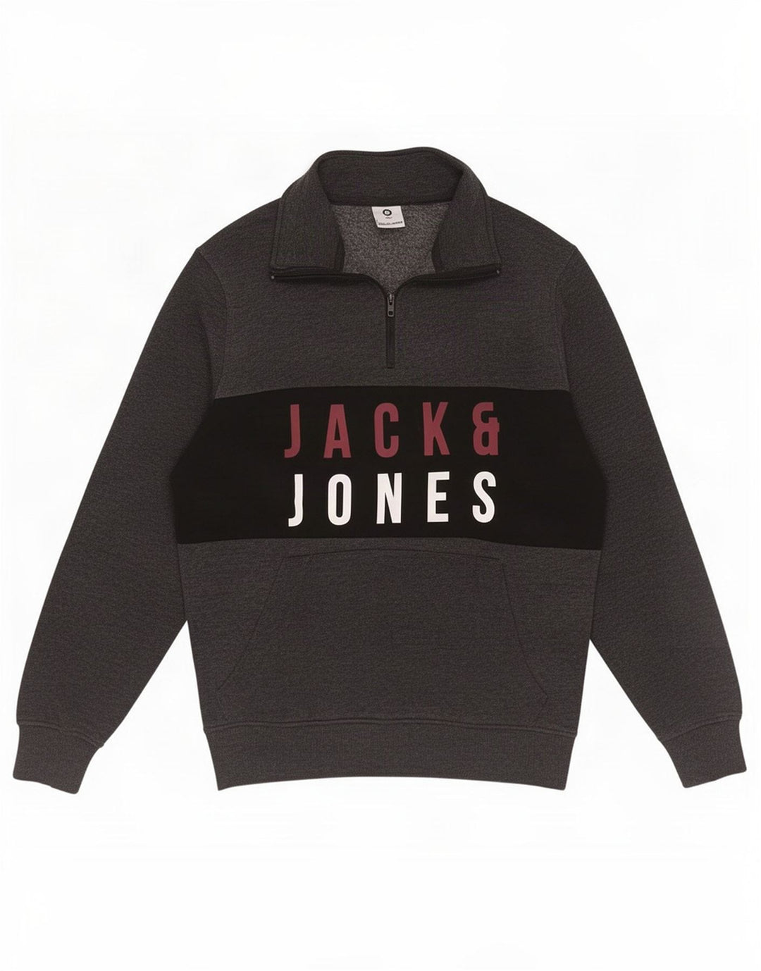 Suéter masculino Jack & Jones Core Zip com gola em bloco cinza médio