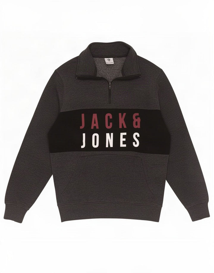 Suéter masculino Jack & Jones Core Zip com gola em bloco cinza médio