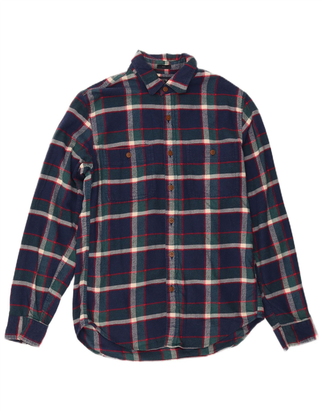 J. CREW Camisa masculina de flanela fina pequena de algodão xadrez azul marinho