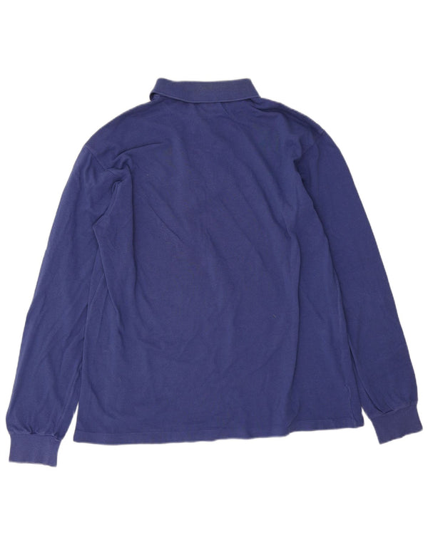 Camisa polo masculina de manga comprida Lacoste tamanho 6 XL azul algodão