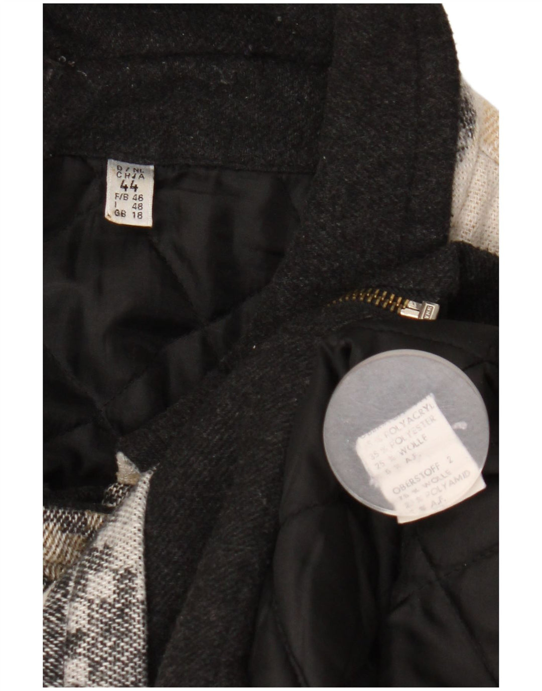 Casaco corta-vento vintage feminino grande UK 18 XL bege geométrico
