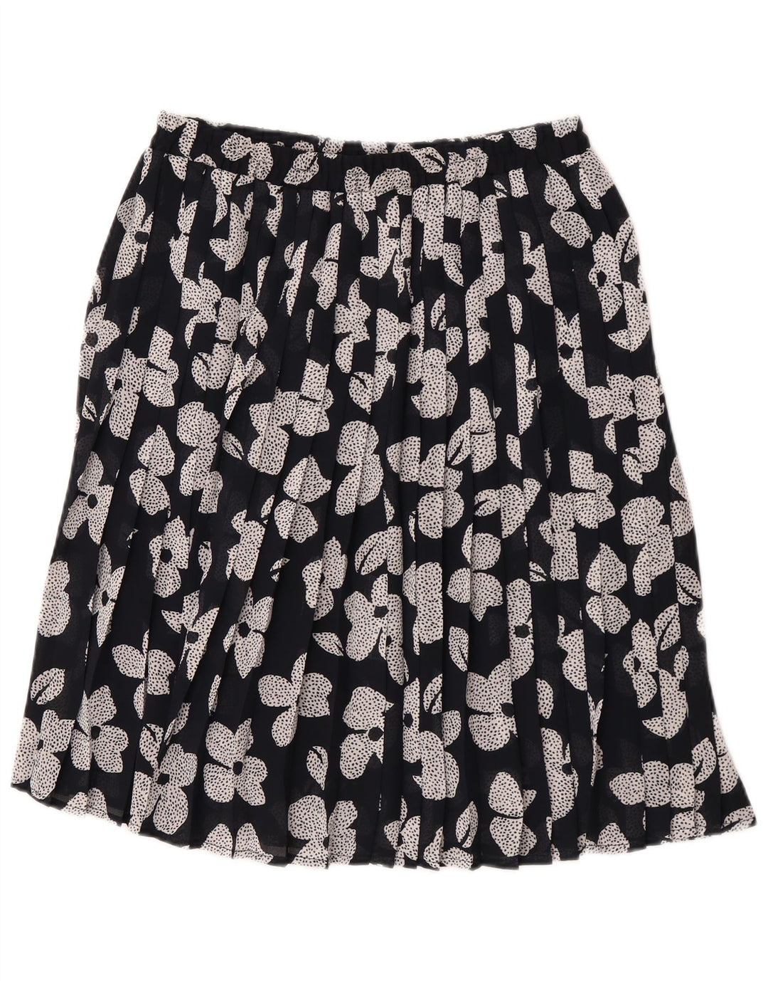 Saia plissada feminina vintage W30 médio preto floral
