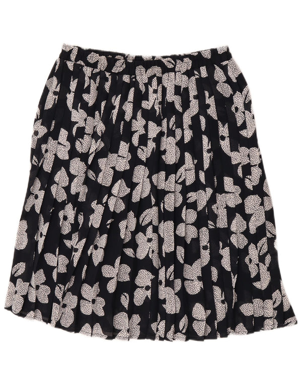 Saia plissada feminina vintage W30 médio preto floral